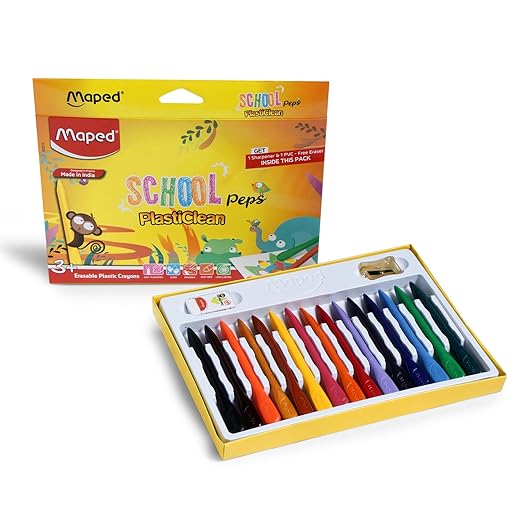 MAPED Colouring Kit - 2Pcs Set Washable Felt Tip Pen X12 Shades Plastic Crayons X15 Shades|Eraseable Plastic Crayons| Bright colour Sketch pens|Birthday Gift|Rakhi Gift| Return Gift - Image 2