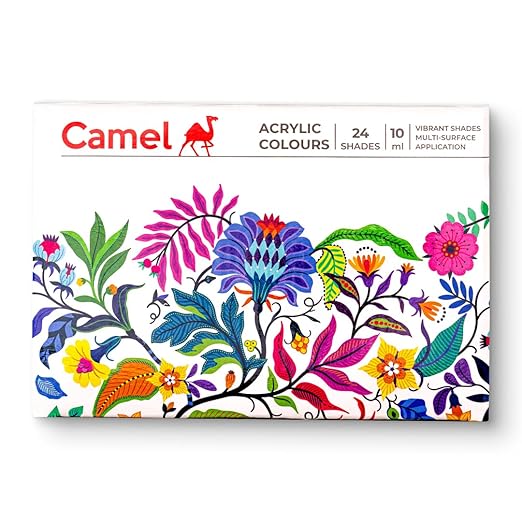 Camel Acrylic Ultra Colour – 24 Rich Shades (10ml each) | Multi-Surface DIY Paints | Vibrant & Permanent Colors | Suitable on Canvas, Wood, Fabric, Paper and Ceramics