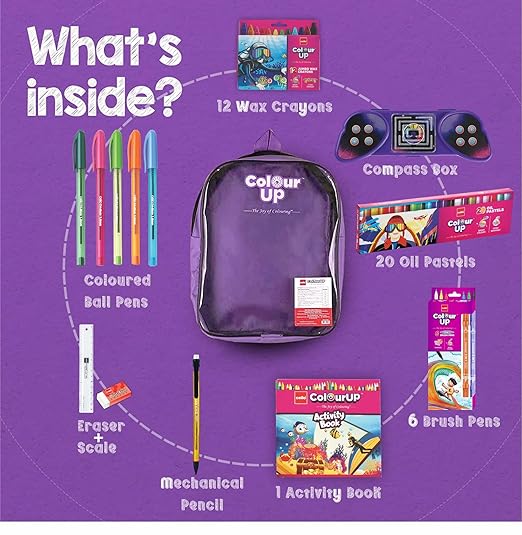 Cello ColourUp Hobby Bag | Colouring Kit includes Crayons, Colour Pencils, Sketch Pens & Activity Book | Travel Friendly Back Pack Bag | Ideal for Kids Gifting, Assorted - Image 2