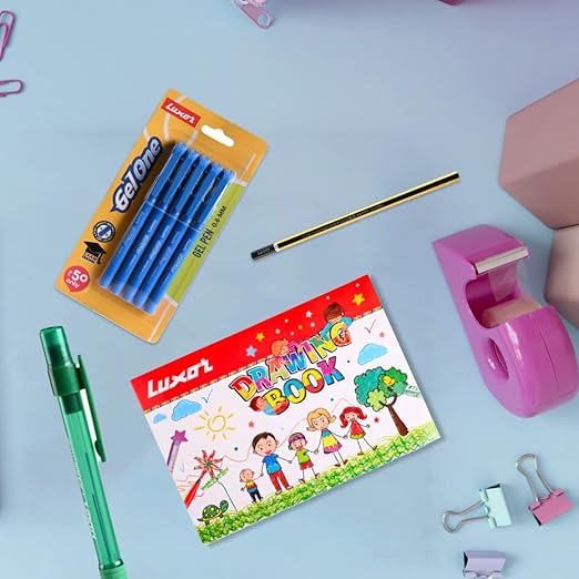 Luxor Plastic All-in-One Stationery & Portable Art Kit-School Bag, Notebook, Drawing Book, Gel Pen, Mechanical Pencil, Crayons, Sketch Pens, Highlighter, Pencil Set, Ball Pen, Correction Pen,Black - Image 2