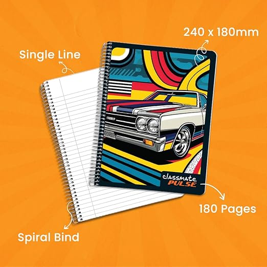 Classmate Pulse Single Subject Spiral Notebook - Pack of 4 | Single Line | 180 Pages | 24.0cm x 18.0cm | Attractive Cover Designs | Soft Cover | Notebooks for College Students - Image 2