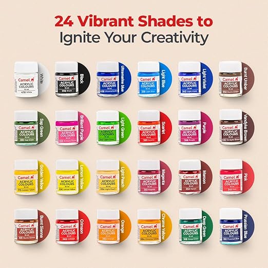 Camel Acrylic Ultra Colour – 24 Rich Shades (10ml each) | Multi-Surface DIY Paints | Vibrant & Permanent Colors | Suitable on Canvas, Wood, Fabric, Paper and Ceramics - Image 2