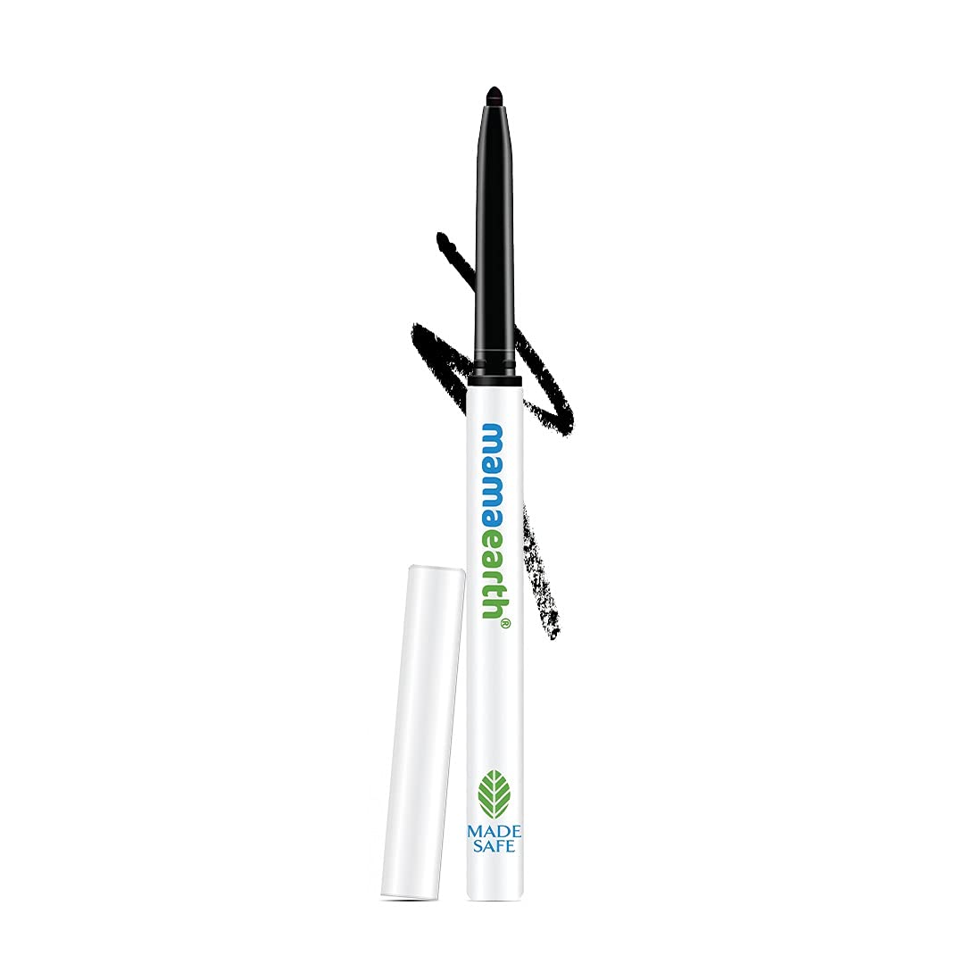 Mamaearth Long Stay Kajal Black Retractable Waterproof Pencil, With Vitamin C & Chamomile, Charcoal Black, Matte Finish - 0.35 g