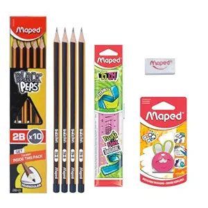 Maped Study Kit | Complete Stationery Kit|2B Graphite pencils,Twist & Flex Ruler, Funny Croc Croc Eraser| Perfect Writing Kit|Ideal stationery kit|Pencil Set|Essential Stationey|Stationery Return Gift