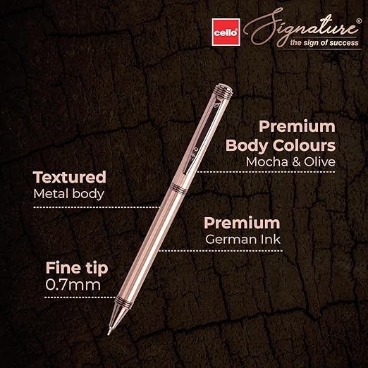 Cello Signature Terra Ball Pen|Blue Ink|1 Ball Pen|Trendy Executive Body Colour|Premium Metal Pens for Office Use| Stylish Gifts for Christmas and New Year|Gifts for Men and Women - Image 2