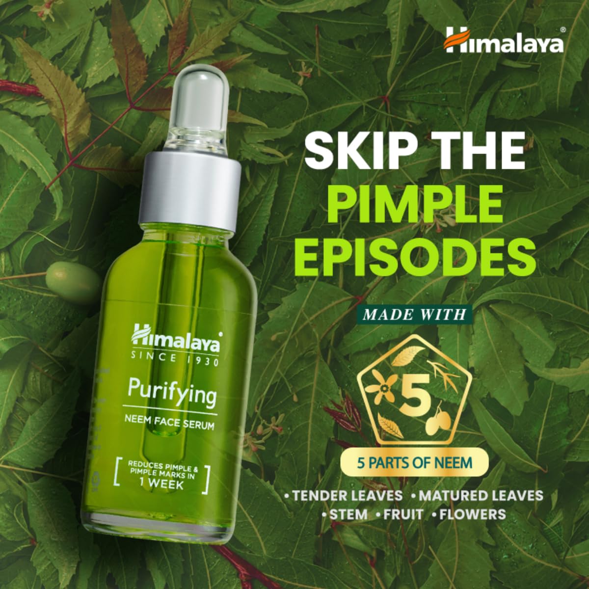 Himalaya Purifying Neem Face Serum | 2% Natural Salicylic Acid + Cica + Neem Extract | 5 Parts of Neem | Reduce Acne & Pimple Marks | 15ml (Pack of 1) - Image 2