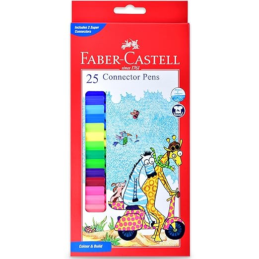 Faber-Castell Connector Pen Set – Pack of 25 | Bright, Washable Colours with Smooth Ink Flow | Snap-On Connector Caps for Creative Play | Non-Toxic & Child-Safe Sketch Pens