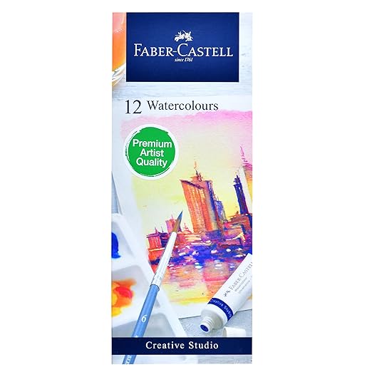 Faber-Castell Creative Studio Watercolour Paint Set – 12 x 5ml Tubes | Artist Grade Watercolours for Students & Beginners | Painting Colour Set for Paper & Canvas