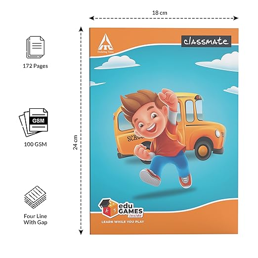 Classmate Notebook - Four Lines with Gap, 240mm*180mm, 172 Pages (Pack Of 12) - Image 2