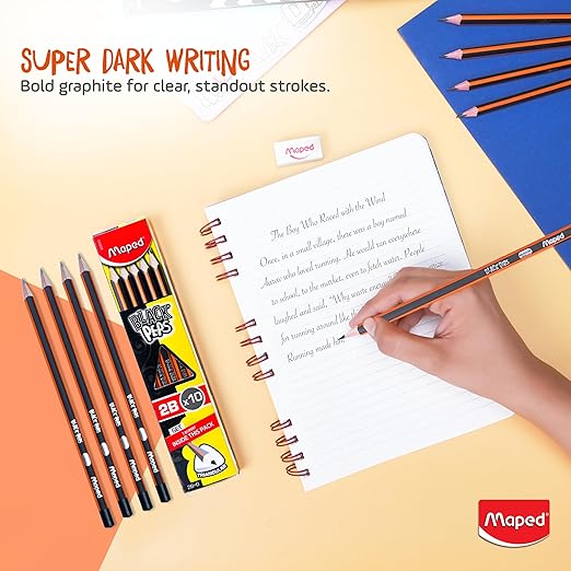 Maped Student Starter Kit-Pack of 5|Wooden Traingular 2B pencil set, Clean Grip Sharpener with Canister, Foldable Scale, 13cm Scissor & Glue stick|Kit that support both academics and projects work - Image 2