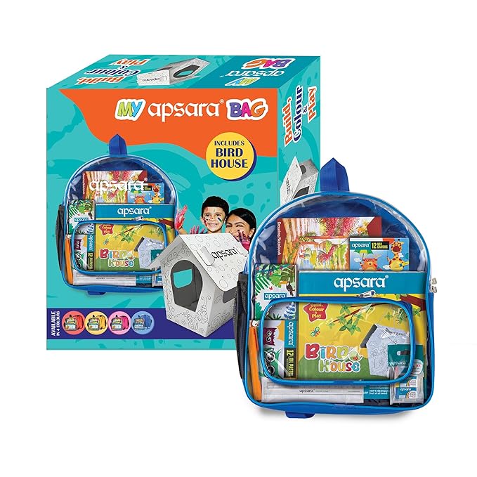 Apsara Stationery Bag Kit-DIY House,Premium Colour Pencils, Matt Magic 2.0 Pencils, Water Colour Tube, Wax Crayon, Oil Pastel, Mechano Eraser, Tidy up Sharpner-Eraser Combo