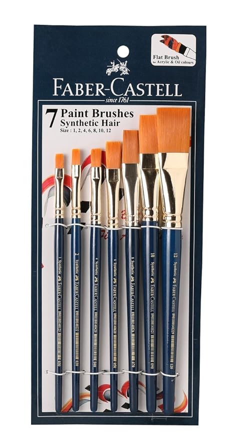 Faber-Castell Paint Brush Set - Flat, Pack of 7 (Navy Blue)