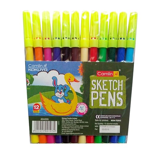 Camlin Kokuyo Fine Point Sketch Pen - 12 Shades, Multicoloured