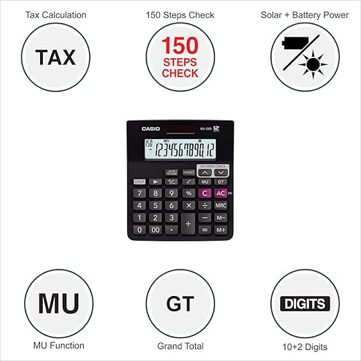 Casio MJ-12D 150 Steps Check and Correct Desktop Financial Calculator, Black - Image 2