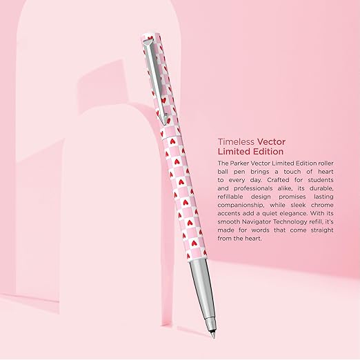 Parker Vector Standard | Valentine’s Day Gift Set | Special Edition | Valentine-Themed Rollerball Pen | Heart Cut-Out Notebook | Blue Ink | Advanced Navigator Technology | Gift for Her & Him - Image 2