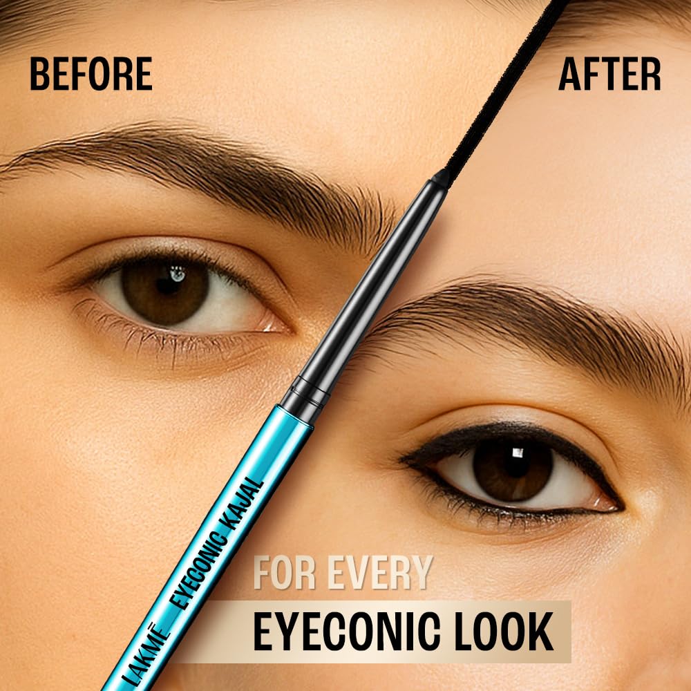 Lakme 9-5 Eyeconic Kajal, Deep Black, Smudgeproof and Waterproof that lasts upto 24H, for 2x dark pigment, 0.35g - Image 2