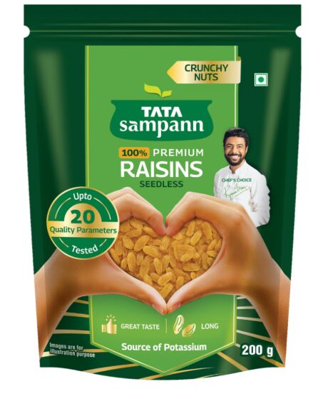 Tata Sampann Pure Raisins Seedless/Kishmish, 200g, Source Of Potassium, Premium Dry Fruits, Green Raisins