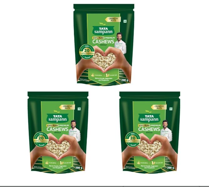 Tata Sampann Pure Cashews Whole/Kaju, 200g, Nutritious & Delicious, Premium Kaju nuts, Rich in Protein, Magnesium & Phosphorus, Deluxe Size & Crunchy Nuts
