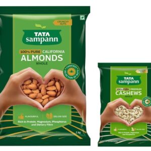 Tata Sampann Pure California Almonds Whole | 1kg Value Pack & Tata Sampann Pure Cashews Whole| 500g