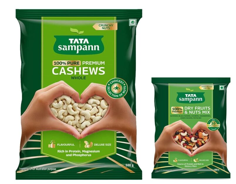 Tata Sampann Pure Cashews Whole| 500G & Dry Fruits & Nuts Mix, 200 G