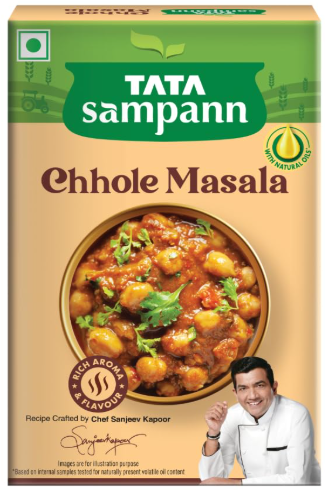 Tata Sampann Chhole Masala with Natural Oils, 100g, Chole Masala Powder, Crafted by Chef Sanjeev Kapoor, With Chef’s Exclusive Tip, Rich Aroma & Flavour