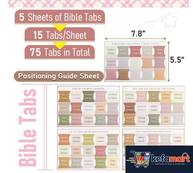 Climberty® Bible Tabs, 75 Tabs, Boho Theme, Laminated Bible Index for Women and Men, Bible Tabs for Chanting, Recitation, Studying, 3.5x3.5cm Per One - Image 3
