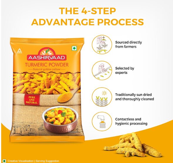 Aashirvaad Turmeric Powder, 100g, Natural Golden Turmeric Powder with No Added Flavours and Colours - Image 2