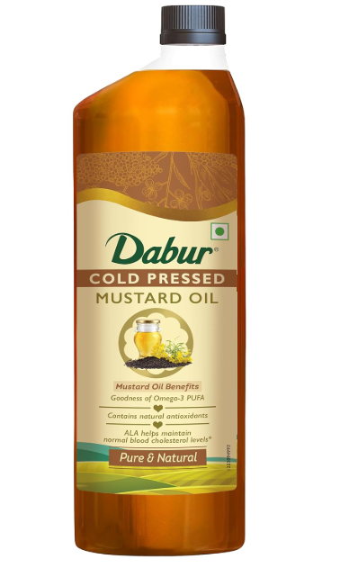 Dabur Cold Pressed Mustard Oil 1L | Healthy Cooking Oil | Goodness of Omega 3 & 6 | Perfect blend of Health, Taste & Aroma