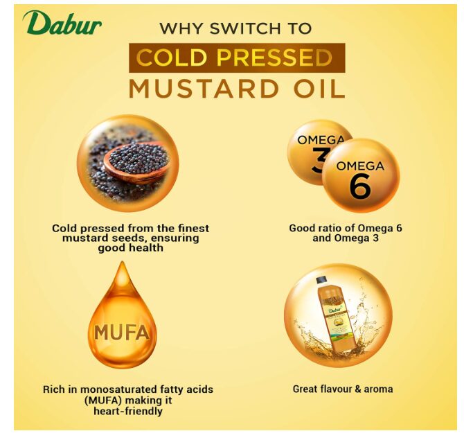 Dabur Cold Pressed Mustard Oil 1L | Healthy Cooking Oil | Goodness of Omega 3 & 6 | Perfect blend of Health, Taste & Aroma - Image 2