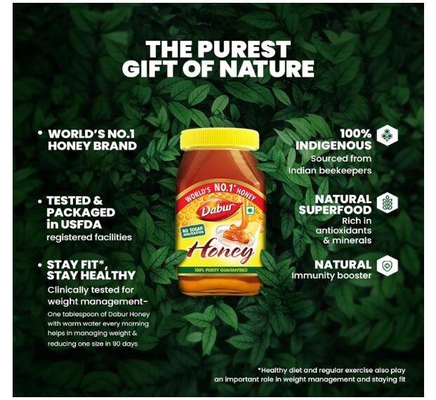 Dabur Honey - 250g | 100% Pure | World's No.1 Honey Brand with No Sugar Adulteration | For Fitness & Health | Natural Immunity Booster | 100% Indigenous | Rich in Antioxidants & Minerals - Image 2
