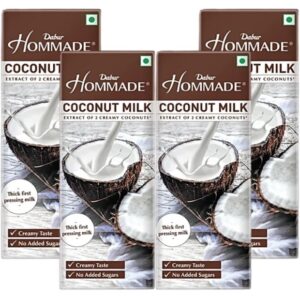 Dabur Hommade Coconut Milk - 800ml (200ml x 4) | Extract of 2 Creamy Coconuts | No Added Sugar | Creamy Taste