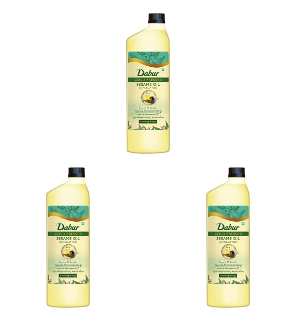 Dabur Cold Pressed Sesame(Gingelly) Oil, 1 L (Pack of 3)