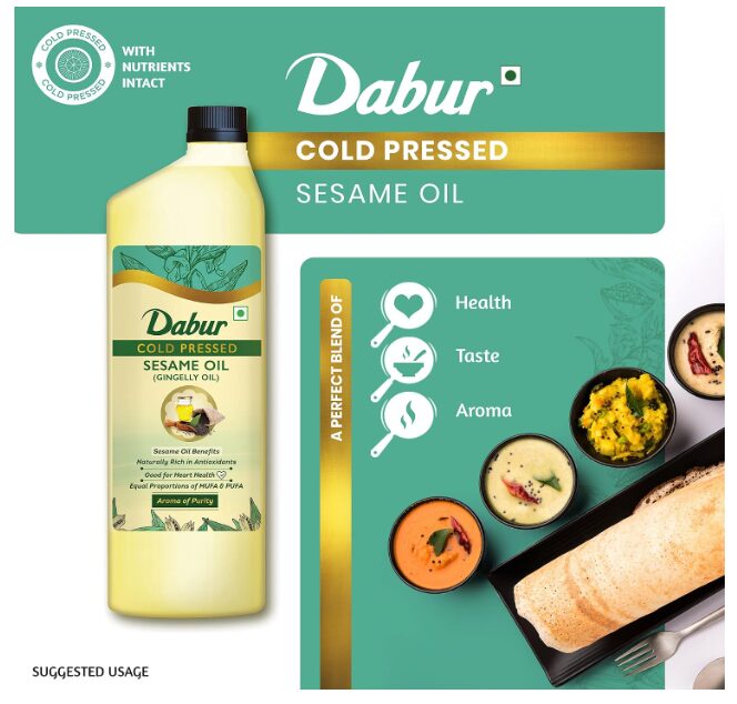 Dabur Cold Pressed Sesame(Gingelly) Oil, 1 L (Pack of 3) - Image 2