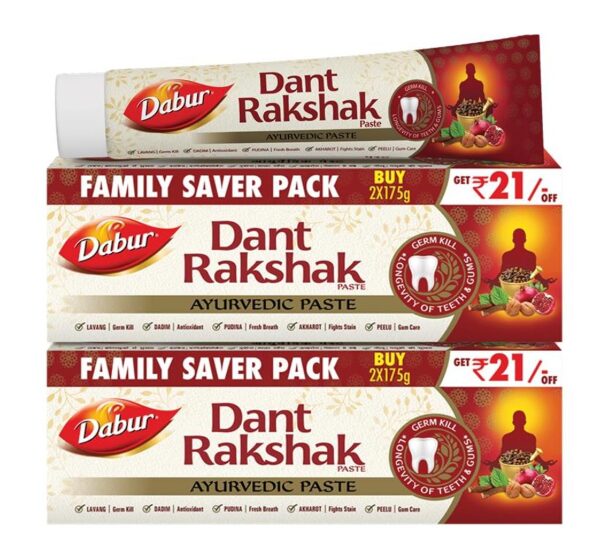 Dabur Dant Rakshak Ayurvedic Toothpaste - 700g (175g x 4) | With Goodness Of 32 Ayurvedic Herbs | Prevents & Calms Gum Pain | Kills Germs | Complete Family Toothpaste | No Added Fluorides & Parabens