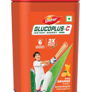 Dabur Glucoplus C Instant Powder Energy Glucose (Orange Flavour) - 400gm | Replenishes Energy with 6 Added Vitamins and Minerals | 20% More Glucose In Every Sip | Vitamin C and Zinc Helps Boost Immunity | Calcium, Phosphorus and Vitamin K Support Bone Health