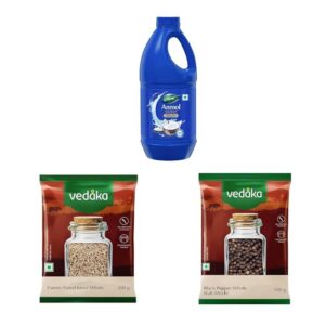 Dabur Anmol Gold 100% Pure Coconut Oil - 1 L (915) || Amazon Brand - Vedaka Whole Jeera (Cumin), 200g || Amazon Brand - Vedaka Black Peppercorn (Kali Mirch), 100g