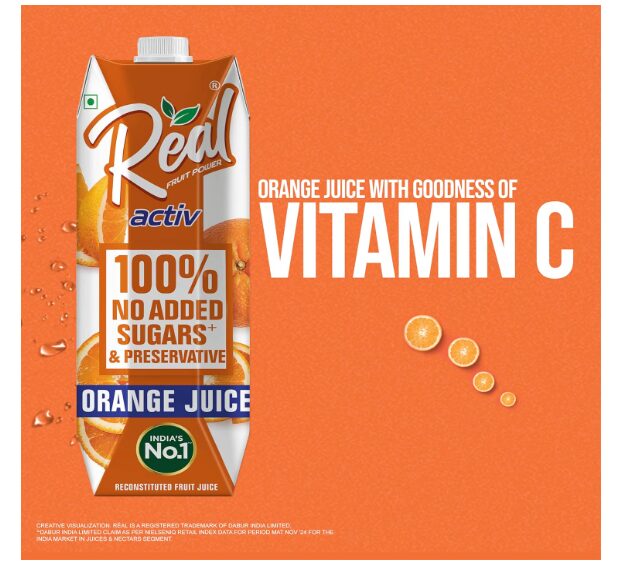 Real Activ Orange Fruit Juice - 1L | 100% No Added Sugars & Preservatives | Rich In Vitamin C | Goodness Of Best Oranges | Tasty, Refreshing & Energizing Fruit Drink - Image 2