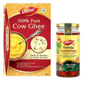 Dabur 100% Pure Cow Ghee - 1l (902g) | Daanedaar with Rich Aroma | Rich in Vitamin A | Provides Energy/Source of Energy & Honey Sundarbans-500Gm