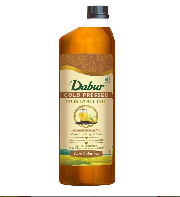 Dabur Cold Pressed Mustard Oil 1L | Healthy Cooking Oil | Goodness of Omega 3 & 6 | Perfect blend of Health, Taste & Aroma