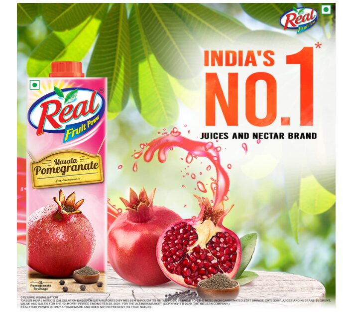 DABUR Real Fruit Juice, Masala Pomegranate, 1L Box (Pack Of 2) - Image 2