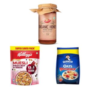 Dabur Raw Organic Honey - 500g || Kellogg's Muesli Fruit Nut & Seeds 750G || Quaker Oats 1Kg, Rolled Oats