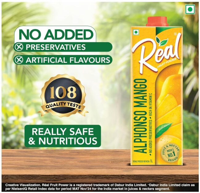 Real Alphonso Mango Fruit Juice-1L | Rich In Vitamin C | No Added Preservatives, Artificial Colors & Flavours | Goodness Of Best Fruits | Tasty, Refreshing & Energising - Image 2
