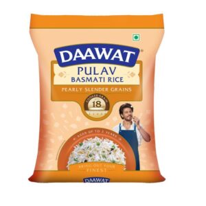 Daawat Pulav Basmati Rice 5Kg| Pearly slender Grains| Cooked Grain Upto 18mm*| Long & Fluffy Pulav Rice