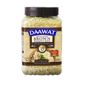 Daawat Brown, Cooks in 15-minute, Full Bran Intact, Fibre-Rich Basmati Rice Jar, 1 Kg