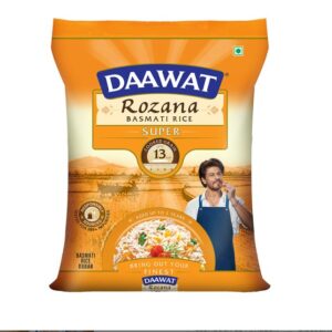 Daawat Rozana Super Basmati Rice 5Kg| For Everyday Consumption| Cooked Grain Upto 13mm*| Naturally Aged