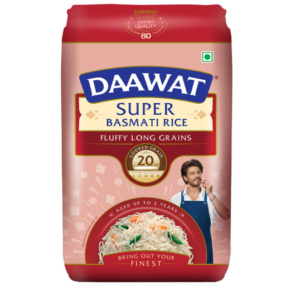 Daawat Super Basmati Rice 1Kg| Fluffy Long Grains| Cooked upto 20mm*| Super Value Pack 20% Extra