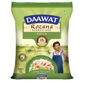 Daawat Rozana Gold Basmati Rice 5Kg| For Everyday Consumption| Cooked Grain Upto 15mm*| Naturally Aged