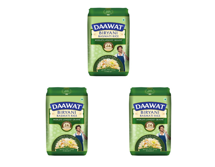 Daawat Biryani Basmati Rice| World S Longest Rice Grain Expands 24Mm* | Tasty, Non-Sticky & Rich Aroma |Naturally Aged|1 Kg.. (Pack of 3)