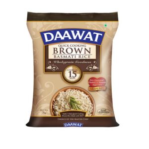 Daawat Brown, Cooks in 15-minute, Full Bran Intact, Fibre-Rich Basmati Rice, 5 Kg