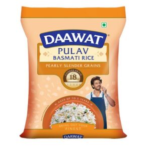 Daawat Pulav Basmati Rice 5Kg| Pearly slender Grains| Cooked Grain Upto 18mm*| Long & Fluffy Pulav Rice